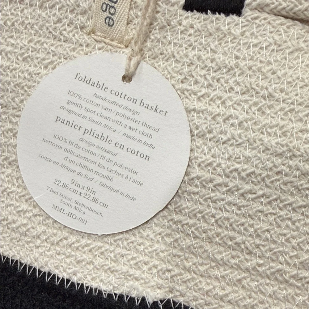 NWT Black and Cream Foldable Cotton Basket